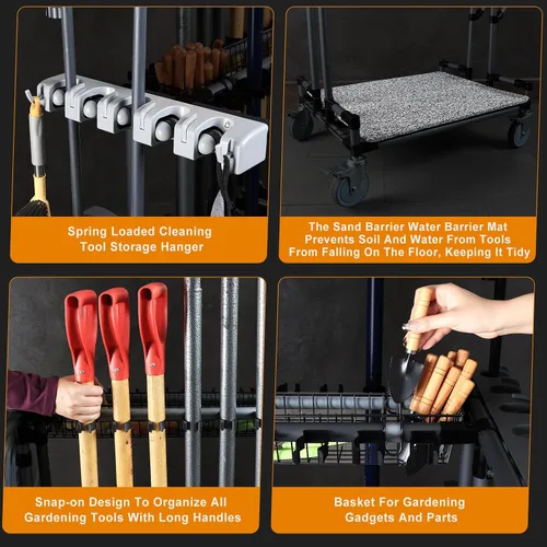 Miniatura 4 de Carrito organizador de herramientas de jardín de alta resistencia, ideal para jardinería, ruedas mejoradas de 5 pulgadas para césped y arena