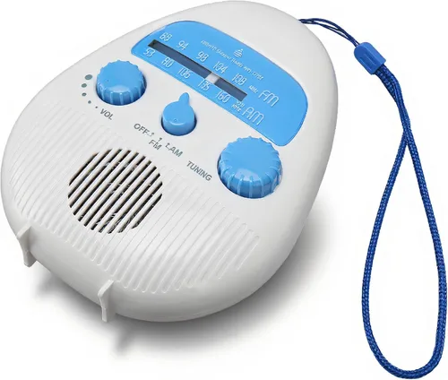 Radio de ducha a prueba de agua, radio de baño portátil AM FM con altavoz integrado, para fácil sintonización y control de volumen
