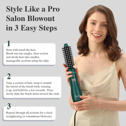 Miniatura 9 de Aima Beauty Blow Dryer Brush Set - 4-in-1 Round Brush Blow Dryer Adds Shine, Smooth, Curl & Volume for Short to Medium Hair, Interchangeable 1” &
