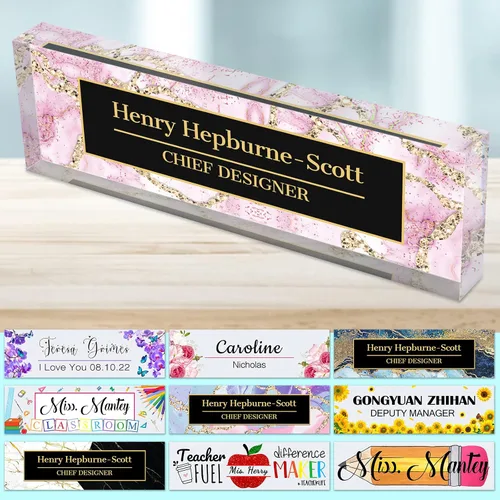 Miniatura 23 de Placa de nombre de escritorio personalizada para profesores, placa de nombre para escritorios, placa de escritorio de vidrio acrílico transparente