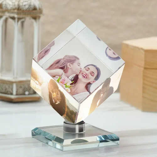VEELU Marco de collage de fotos personalizado, cubo de cristal giratorio en 3D, marco de fotos personalizado para boda, regalo de recuerdo