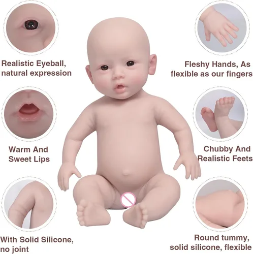 Miniatura 3 de Muñecas de bebé Reborn de 17.7 pulgadas de silicona realista de cuerpo completo, muñecas no de vinilo, muñeca de silicona platino real realista