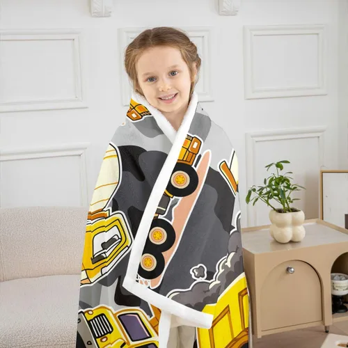 Miniatura 3 de Erosebridal Manta de forro polar con diseño de camiones y excavadoras, de 40 x 50 pulgadas, color amarillo, para niños, niños, adolescentes