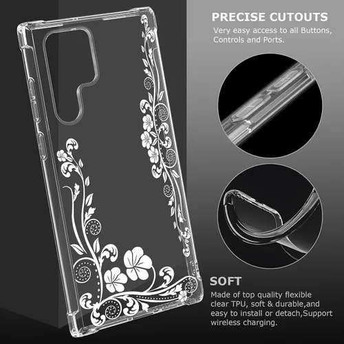Miniatura 5 de Funda transparente floral para Galaxy S22 Ultra para mujeres/niñas, bonita funda de teléfono para Samsung Galaxy S22 Ultra 5G, diseño de flores