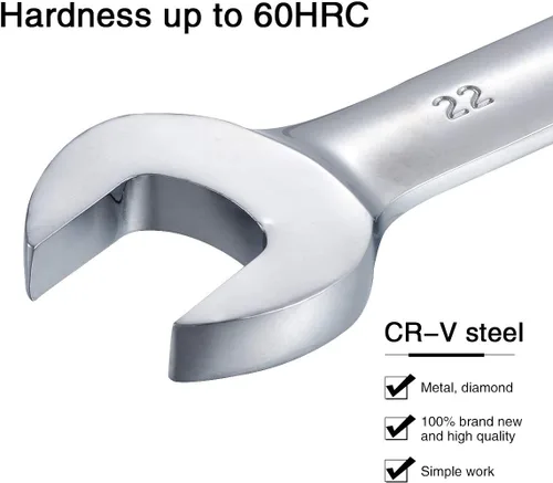 Miniatura 4 de KATUR Juego de llaves de trinquete de 0.866 in con cabezal giratorio flexible, llave combinada de trinquete, herramienta métrica de acero al cromo