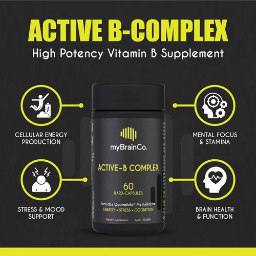 Miniatura 4 de myBrainCo. Complejo Active-B – Suplemento de vitamina B activada de alta resistencia con folato B2, B6, B12 y metilo – Apoya la energía, la función