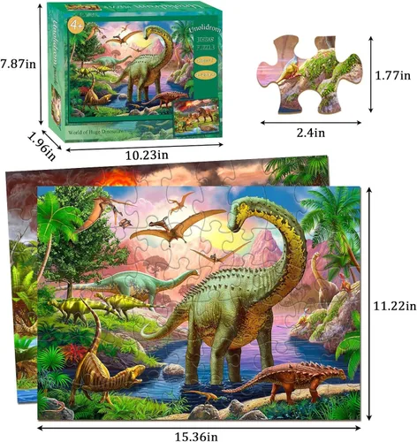 Miniatura 6 de Rompecabezas para niños de 4 a 6 años – 2 x 60 piezas rompecabezas para niños de 3 a 5 6 a 8 años – El mundo de enormes dinosaurios – Juguetes