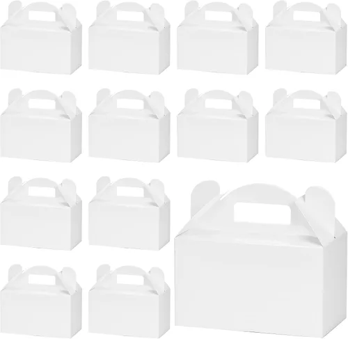 MOORAY Paquete de 50 cajas de golosinas, cajas de dulces, cajas de regalo de fiesta con asas, cajas de regalo de papel para niños, fiesta de Blanco