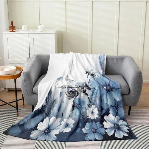 Miniatura 20 de Erosebridal Manta de abeja de 40 x 50 pulgadas, manta de sherpa cálida con estampado de animales 3D para sofá de cama, manta de microfibra suave