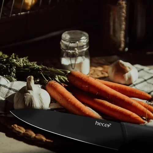 Miniatura 2 de hecef Juego de 6 cuchillos de óxido negro con funda protectora a juego, cuchillos de cocina resistentes a los arañazos y a prueba de óxido, acero