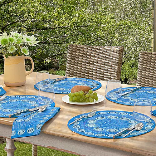 Miniatura 3 de Home Bargains Plus Manteles individuales de tela de medallón mediterráneo, patrón de islas griegas costeras, resistentes a las arrugas y a