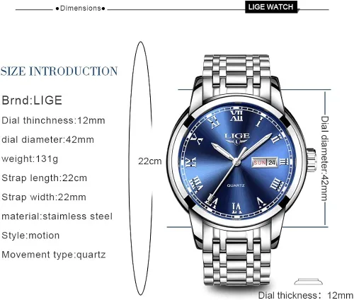 Miniatura 7 de LIGE Relojes para hombre, casual, de cuero, analógico, de cuarzo, para hombre, negro, Fahison, reloj de pulsera para hombre, reloj deportivo