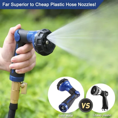 Miniatura 5 de FANHAO Boquilla de manguera de jardín, rociador de manguera de agua de metal 100% resistente con 8 patrones de pulverización, boquilla de Azul