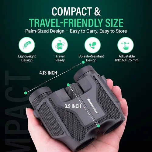 Miniatura 3 de Binocular compacto de 12 x 25 para adultos, niños Travel Case, Long Distance View, Low Light Clear Vision, Waterproof, Hunting, Birdwatching