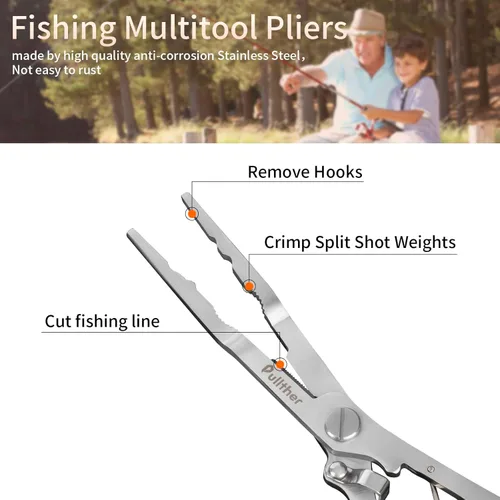 Miniatura 3 de Alicates de pesca de acero inoxidable, Alicates de punta fina para pesca, Alicates de pesca removedor de anzuelos, Kit de alicates de pesca