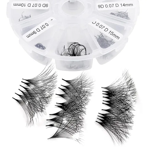 Miniatura 9 de Extensiones de pestañas postizas de volumen 10D Marrón Abanicos prefabricados 500 PIEZAS 0.07mm 9-16mm Mezclado C/D Rizo Varilla corta Extensiones
