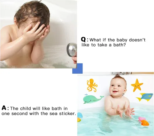 Miniatura 3 de Secopad Calcomanías antideslizantes para bañera, 14 piezas grandes de adhesivo marino para niños, calcomanías antideslizantes para ducha y bañera