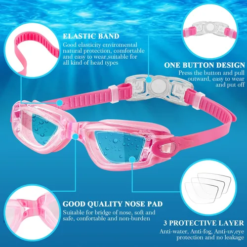 Miniatura 2 de COOLOO - Gafas de natación para niños, paquetes de 2 gafas de natación para niños y niñas de 4 a 16 años