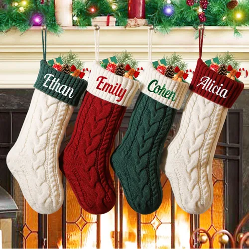 Miniatura 15 de Calcetín de Navidad Personalizado Grande Tejido Personalizado Bordado con Nombre Calcetín de Navidad para Familia Niños Mascotas Decoración