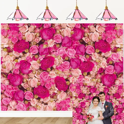 Miniatura 8 de Fondo de pared de rosas rojas y rosas rosas para el Día de la Madre, telón de fondo para fotografía de niñas, princesa, cumpleaños, baby shower