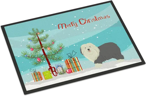 Caroline's Treasures CK3552JMAT - Felpudo de árbol de Navidad con diseño de perro pastor inglés antiguo, 24 x 36 pulgadas, tapete para puerta