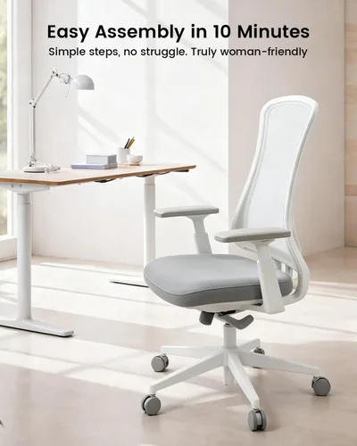 Miniatura 7 de ProtoArc Silla de oficina ergonómica – Silla de malla flexible para mujer, asiento deslizante de espuma, reclinable de 125°, sillas de escritorio