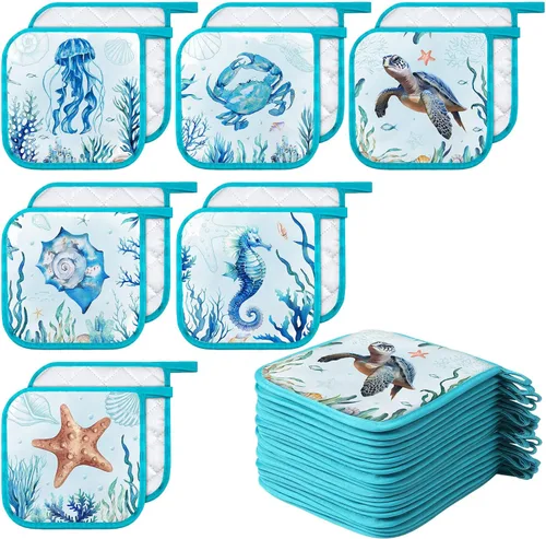 Miniatura 27 de Bencailor 12 soportes para ollas con bolsillo para cocina, guantes calientes para horno, bolsa de galletas, guantes de horno para cocina, regalo