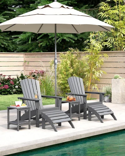 Miniatura 2 de BRIOPAWS - Juego de 2 sillas Adirondack Tamaño grande Silla para hoguera Plástico HDPE Para todo tipo de clima para terraza, al aire gris