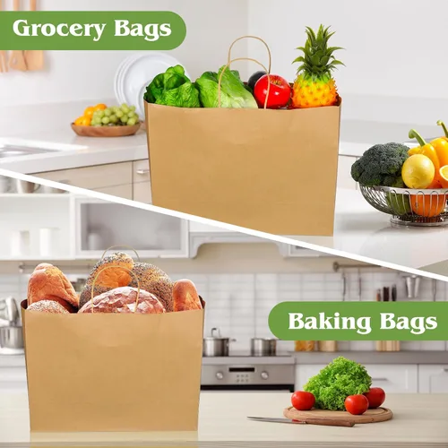 Miniatura 4 de Woric 60 bolsas de papel marrón con asas, bolsas de regalo grandes de 16 x 6 x 12 pulgadas, multiusos, marrón sólido, papel sin recubrimiento, 60