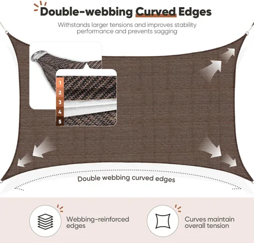 Miniatura 4 de Quictent Toldo rectangular de polietileno de alta densidad de 6.53 oz, 98% de bloqueo UV, para patio, jardín, cubierta comercial con kit de Marrón