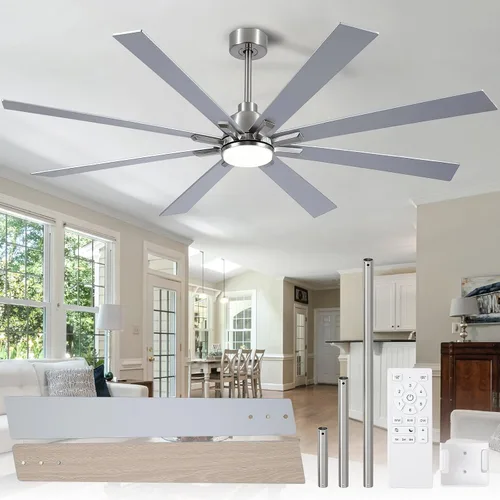 Miniatura 12 de Ventiladores de techo modernos con luces, ventilador de techo negro de 52 pulgadas para exteriores con luz y control remoto, motor CC reversible, 6