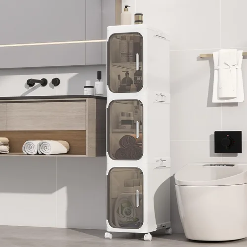 Miniatura 14 de Armario de almacenamiento de baño delgado de 2 niveles, gabinetes de almacenamiento plegables, almacenamiento de baño estrecho, organizador