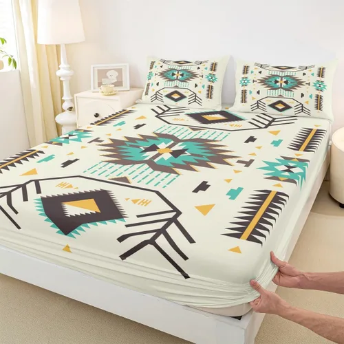Miniatura 37 de Homewish Western Fitted Sheets Twin Size (No Flat),Retro Country Tribal Bedding Set 2Pcs,Kids Girls Boys Room Decor,Southwest Aztec Stripes Bed