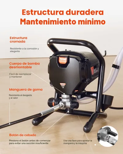 Miniatura 5 de VEVOR - Pulverizador de pintura sin aire de pie de 750 W, pulverizador sin aire eléctrico de alta eficiencia de 3000 PSI, efecto de pintura fino