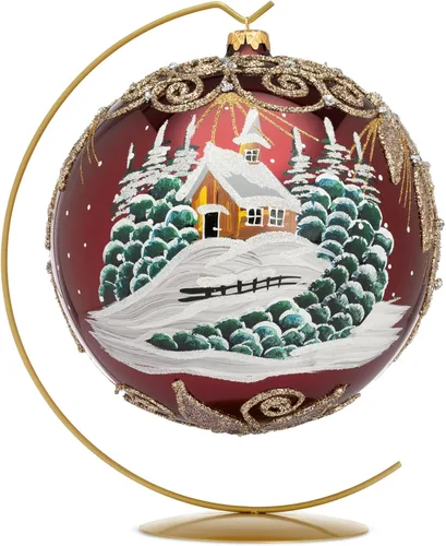 Miniatura 25 de Adorno navideño de capilla azul con soporte, bola de vidrio soplado polaco pintada a mano, bola extra grande de 8 pulgadas/200mm, adorno de fe eterna