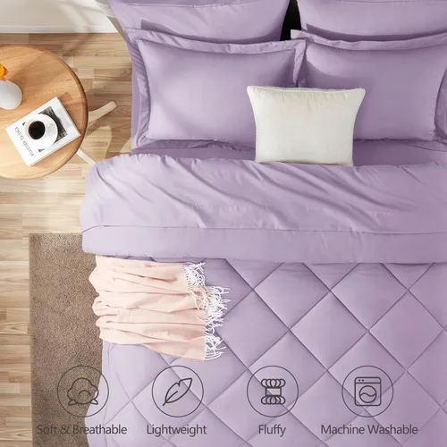 Miniatura 2 de CozyLux Juego de edredón tamaño Queen en color Lavanda Claro - Ropa de cama en una bolsa tamaño Queen de 7 piezas, juego de cama de lavanda suave
