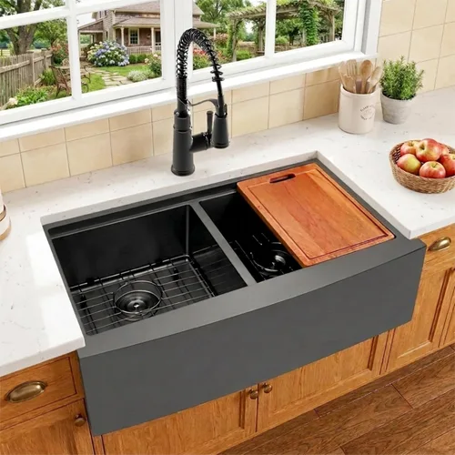 Miniatura 14 de Fregadero de Cocina de Doble Tazón 30" X 18", Fregadero de Cocina Negro de Montaje Inferior, Fregaderos Dobles de Montaje Inferior de Acero Acero