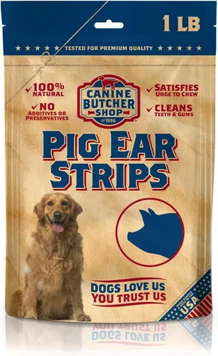 Orejas de cerdo en tiras de Canine Butcher Shop para perros, fabricadas en EE. UU., orejas de cerdo en láminas de cerdo, naturales, golosinas para