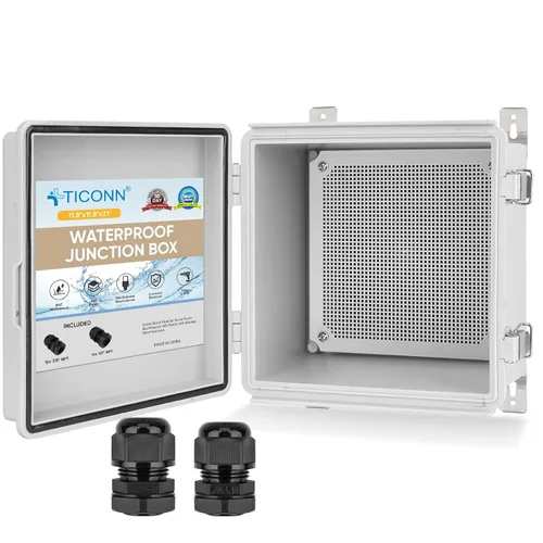 Miniatura 27 de TICONN - Caja de conexiones eléctricas impermeable IP67 con carcasa de plástico ABS con tapa con bisagras con placa de montaje, soportes de pared