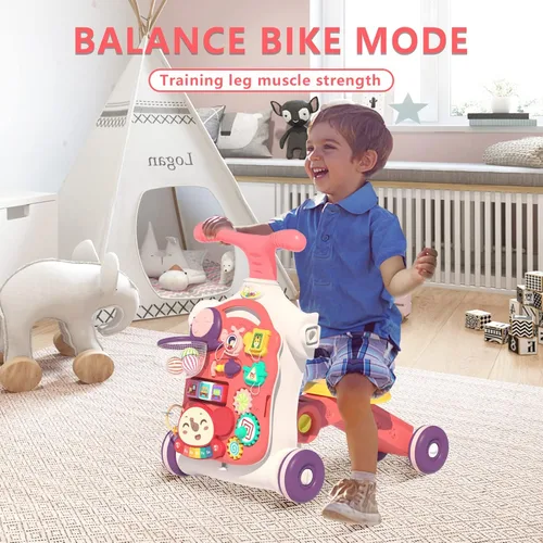 Miniatura 6 de QDRAGON Caminador 5 en 1 para bebé, andador de empuje para bebés, montado como scooter/motocicleta/centro de actividad/panel desmontable, juguetes