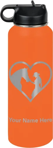 Miniatura 41 de LaserGram Botella de agua personalizada, corazón de vaquera de caballo, acero inoxidable de doble pared aislada al vacío con popote superior, regalo