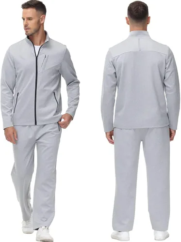 Miniatura 4 de MoFiz Conjunto deportivo para hombre, manga larga, casual, con cremallera completa, para correr, deportivo, 2 piezas