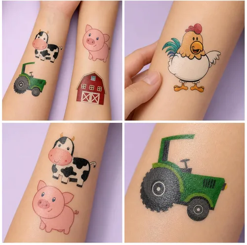 Miniatura 6 de 96 tatuajes temporales de animales de granja brillantes Pegatinas luminosas de tractor de granja para niños, recuerdos y decoraciones de fiesta