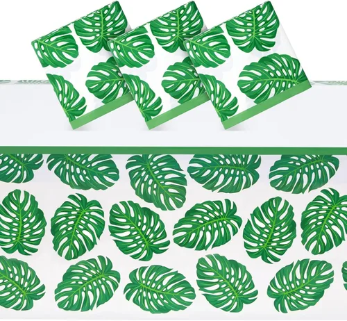 Manteles de hojas tropicales para luau hawaiano, fiesta de cumpleaños safari baby shower (3 unidades, 54 x 108 pulgadas)