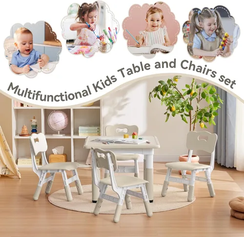 Miniatura 5 de GITAWUSA Set de mesa y sillas de estudio para niños, juego de mesa y silla ajustables en altura para niños de 3 a 8 años, escritorio de arte