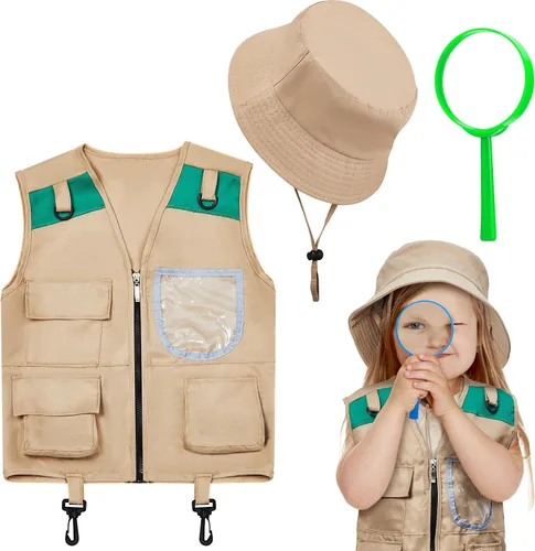 Ramede Kids Safari Explorer Vest and Hat Explorer Costume for Fishing Adventure Camping Boy Girls Cosplay