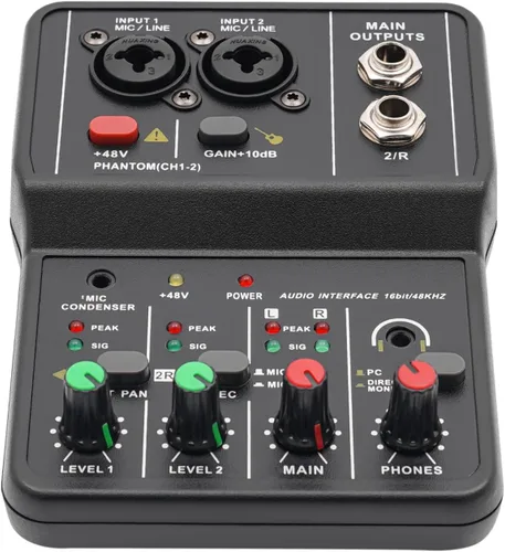 Mezclador de audio profesional de 2 canales, mezclador digital de audio, placa de sonido profesional, amplificador de estudio en vivo USB con
