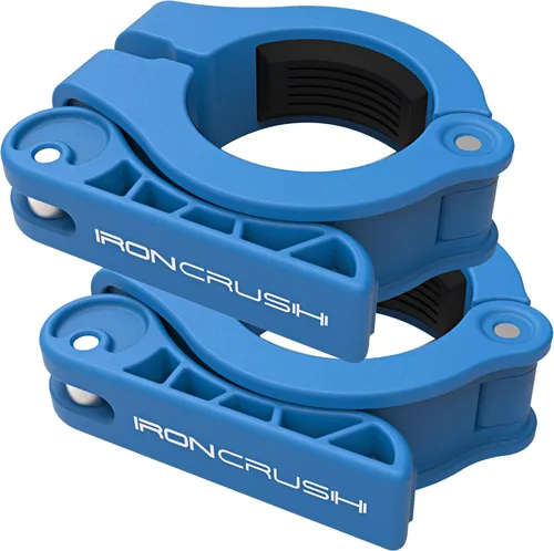 Miniatura 9 de Iron Crush Pinzas olímpicas para barra – Abrazaderas de gimnasio ajustables y delgadas para máxima capacidad de peso – Cerraduras de barra de Negro