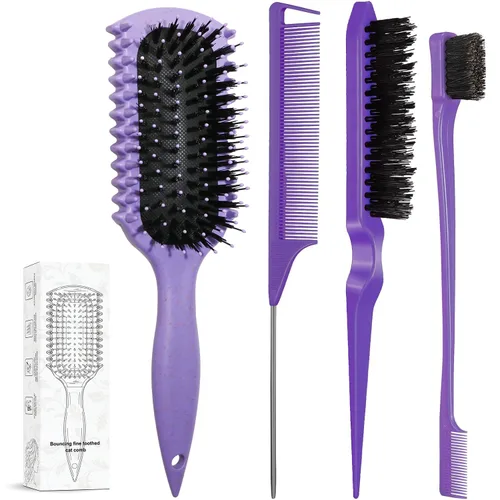 Miniatura 8 de Cepillo para definir rizos, productos de cepillo para cabello rizado con juego de 3 cepillos para peinar hacia atrás con cerdas, juego de cepillo