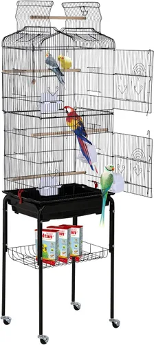 HCY Jaula para pájaros, periquitos de 64 pulgadas, con parte superior abierta, accesorios para loros con soporte rodante para cacatúas medianas y